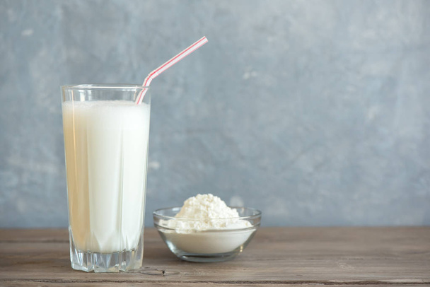 Vanilla Protein Shake. Healthy Sport Fitness Drink with Whey Protein. Vanilla Milkshake. - Photo, Image