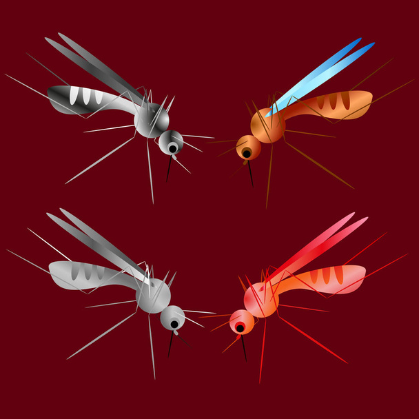 Σύνολο των κουνουπιών σιλουέτες που απομονώνονται σε κόκκινο φόντο - Διάνυσμα, εικόνα