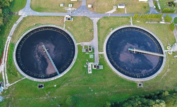 Aerial view on water treatment plant - Foto, imagen