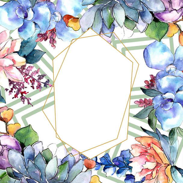 Watercolor colorful bouquet flower. Floral botanical flower. Frame border ornament square. Aquarelle wildflower for background, texture, wrapper pattern, frame or border. - Foto, Bild