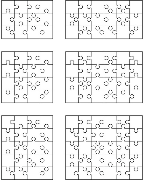 Vector illustration of six different white puzzles, separate pieces - Vector, Image
