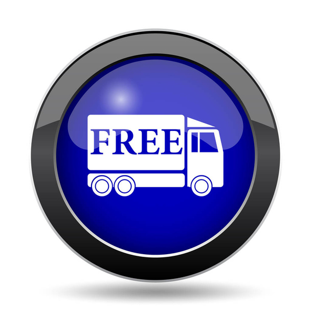 Bezpłatna dostawa ciężarówka ikona. Przycisk Internet na białym tle - Zdjęcie, obraz