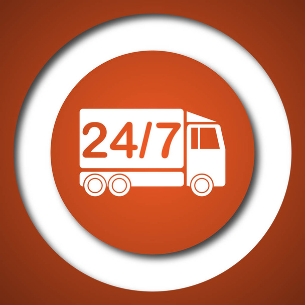 24 7 levering vrachtwagen pictogram. Internet knop op witte achtergrond. - Foto, afbeelding