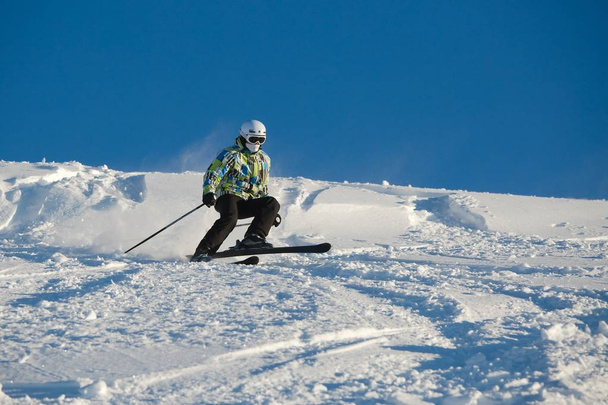 Skiing in fresh powder snow - 写真・画像