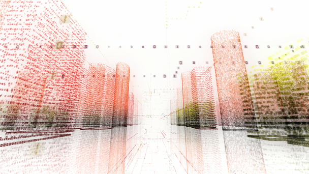 3Dアニメーションバイナリビジネス都市ワイヤーフレーム明るい建築ケーブルアニメ語でhud 4k 3840 2160 - 映像、動画
