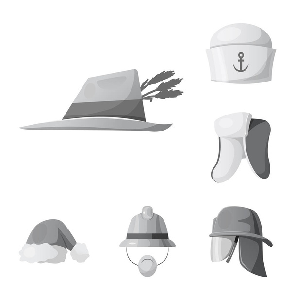 Vector illustration of headwear and cap symbol. Set of headwear and accessory vector icon for stock. - ベクター画像