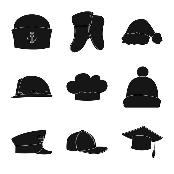 Vector design of headwear and cap symbol. Set of headwear and accessory vector icon for stock. - Vetor, Imagem