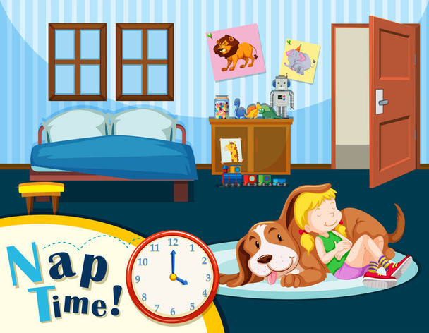 A girl having a nap time illustration - Vector, Image