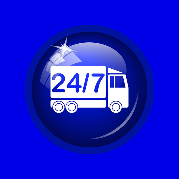 24 7 παράδοση φορτηγό εικονίδιο. Κουμπί Internet σε μπλε φόντο. - Φωτογραφία, εικόνα