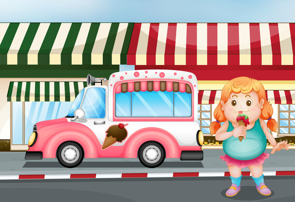 アイスクリームを食べて脂肪少女 - ベクター画像
