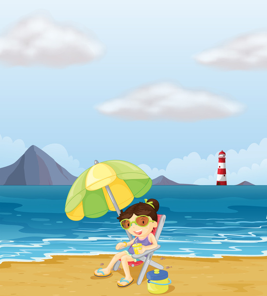 een meisje ontspannen op het strand - Vector, afbeelding