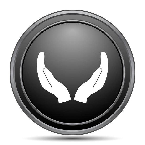 Proteger las manos icono, botón de sitio web negro sobre fondo blanco
 - Foto, Imagen