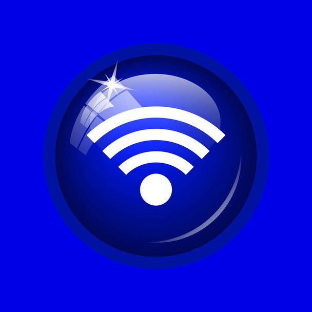 Значок беспроводного сигнала. Кнопка Интернет на синем фоне
. - Фото, изображение