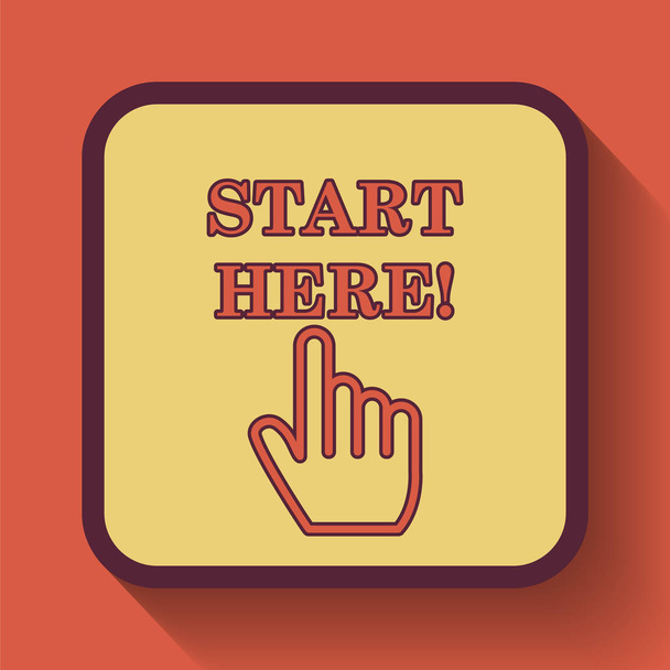 Start here icon, colored website button on orange background - Photo, Image