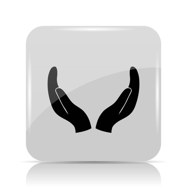 Icono de manos protectoras. Botón de Internet sobre fondo blanco
 - Foto, Imagen