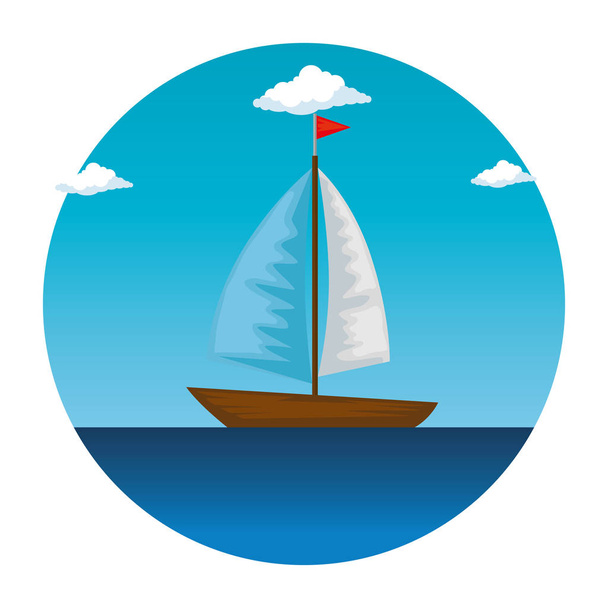 sail boat in the sea icon - Vector, Image