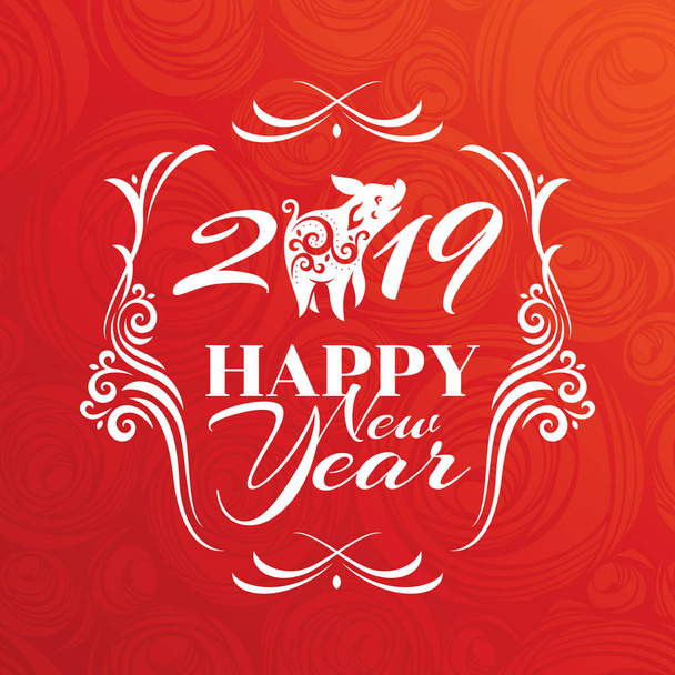 2019 Chinese New Year Greeting Card. Year of The Pig. Vector illustration - Vector, Image
