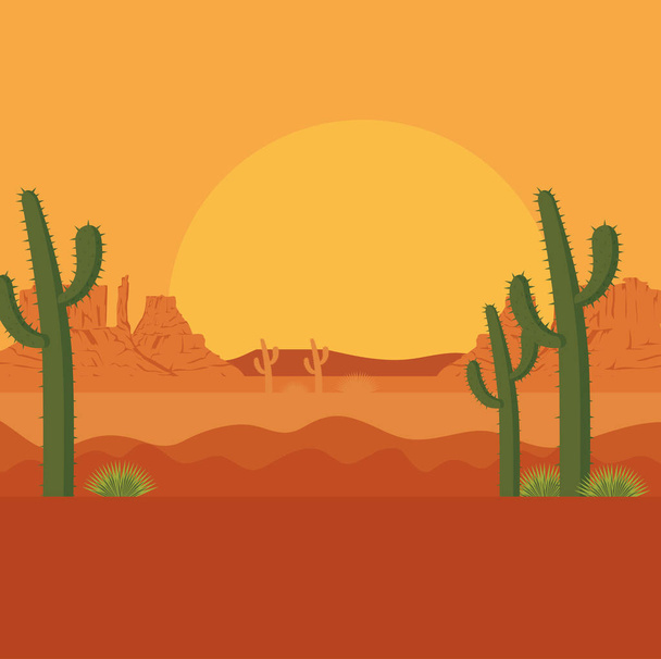 desert with cactus scenery - Vector, Image