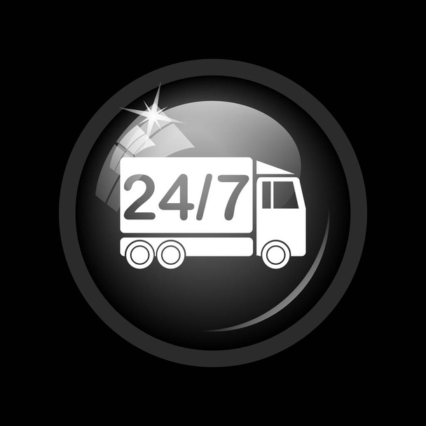 24 7 szállítás teherautó ikonra. Internet gomb-on fekete háttér. - Fotó, kép