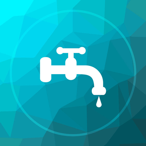 Water kraan pictogram. Water kraan website knop op blauwe lage poly achtergrond - Foto, afbeelding