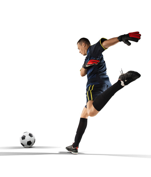 goalkeeper kicking the ball in the isolated on white - Photo, Image
