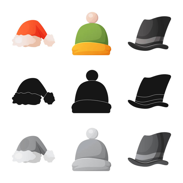 帽子とキャップ サインの孤立したオブジェクト。Web の帽子とアクセサリーのストック シンボルのコレクション. - ベクター画像