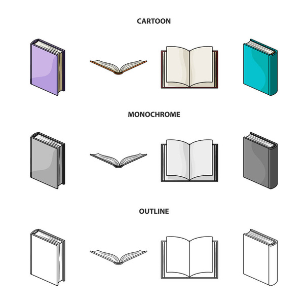 Vários tipos de livros. Livros conjunto coleção ícones em desenhos animados, esboço, estilo monocromático símbolo vetorial estoque ilustração web
. - Vetor, Imagem