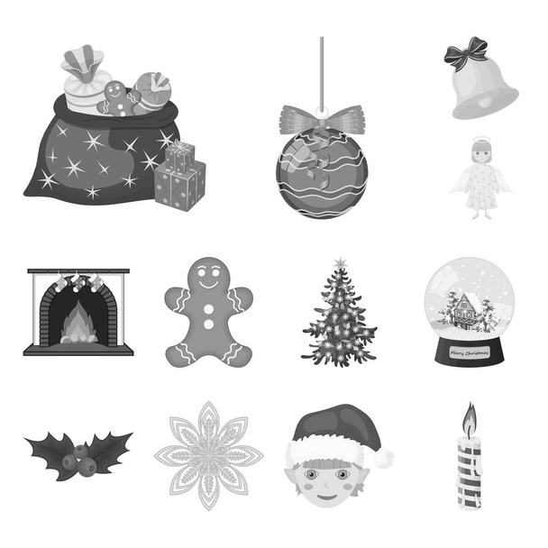 Kerstmis kenmerken en accessoires zwart-wit pictogrammen in set collectie voor design. Merry Christmas symbool voorraad web vectorillustratie. - Vector, afbeelding