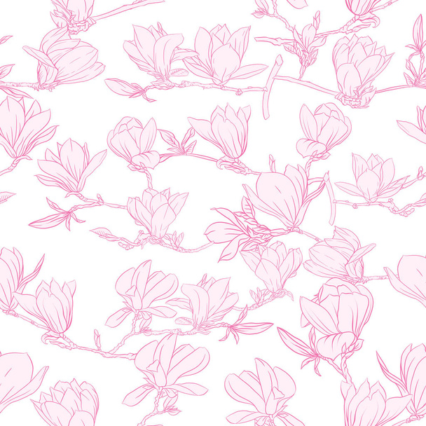 Seamless pattern with  pink magnolia flowers. Vector illustration. - Vetor, Imagem