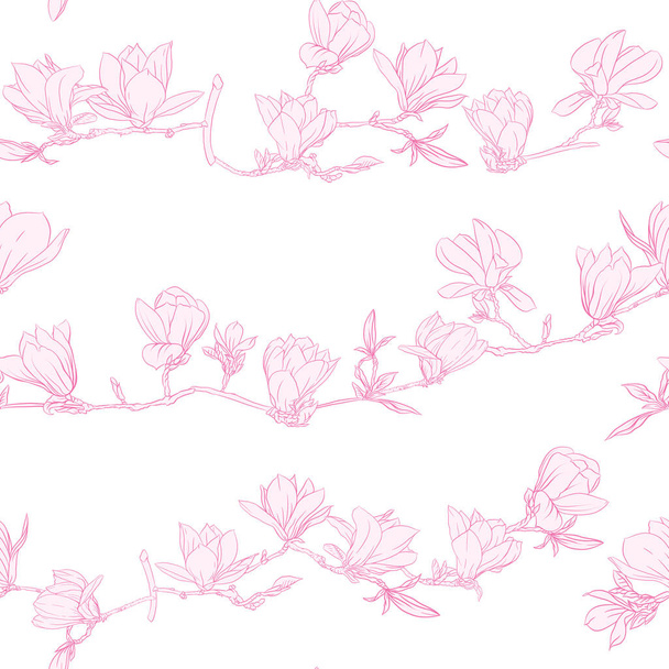 Seamless pattern with  pink magnolia flowers. Vector illustration. - Vector, afbeelding