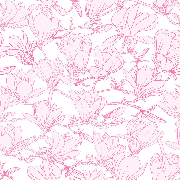Seamless pattern with  pink magnolia flowers. Vector illustration. - Vector, Image