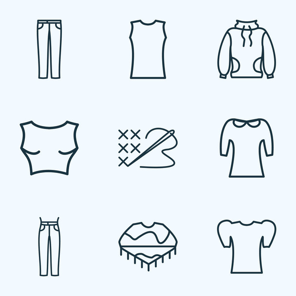 Icons line style set with high-round collar, sleeveless, cropped top and other mexico costume elements. Isolated  illustration  icons. - Photo, Image