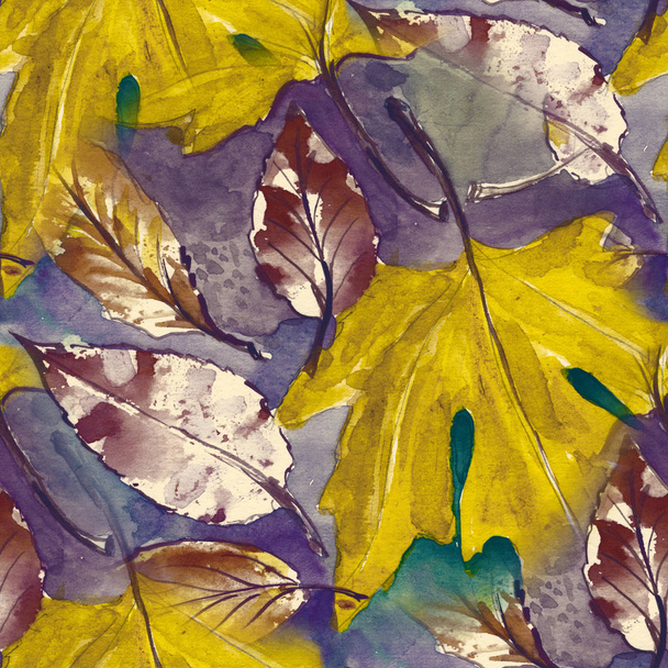 kézzel festett varrat nélküli mintát. akvarell őszi levelek. gyönyörű természet elemet. illusztráció. digitális rajz és akvarell textúra. háttér, textil dekoráció és a design. háttérkép. - Fotó, kép