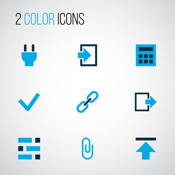 Interface icons colored set with checkmark, exit, link and other socket elements. Isolated  illustration interface icons. - Photo, Image