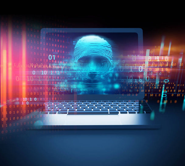 hacker humano digital en la pantalla del ordenador portátil representan el peligro de ciberdelincuente, hacker y
 - Foto, imagen