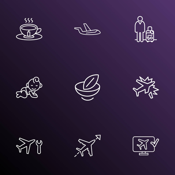 Airport icons line style set with vegan food, flight direction, aircraft maintenance and other monitor elements. Isolated  illustration airport icons. - Photo, Image