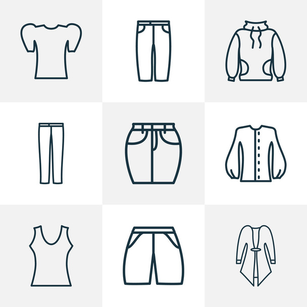 アイコン ライン パフ袖、capris、トップ、衣服の他の要素で設定するスタイル。分離のイラスト アイコン. - 写真・画像
