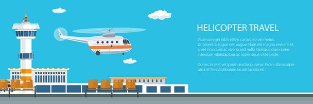 Banner , Helicopter Takes Off from the Airport - Vector, Image