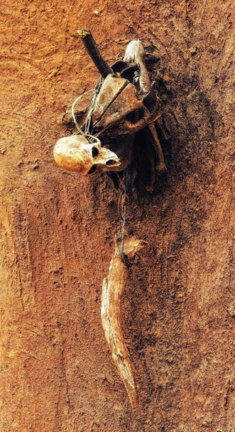Csirkét toll és állati csontok fedezni A szentély szentelt az ősök, Ghána - Fotó, kép