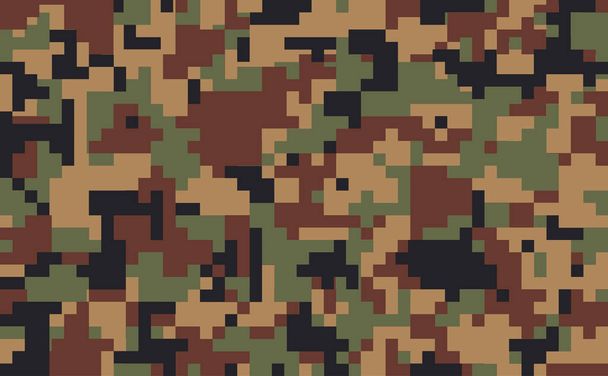 Pixel camo. Naadloze camouflage patroon. Militaire camouflage patroon. Groen, bruin. bos, soldaat, camouflage. Vector stof textiel afdrukontwerpen. Groene camo 8 bit.   - Vector, afbeelding