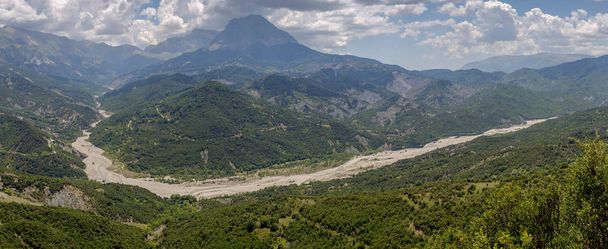 View on Kalaritikos river (region Tzoumerka) and mountains on a sunny summer day (Greece, mountains Pindos) - Photo, Image