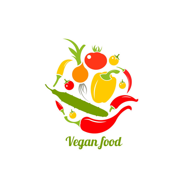 Sebze simgesi. Logo tasarım vektör şablonu. Vegan gıda simgesi. Daire şekli Beyaz üzerinde izole. - Vektör, Görsel