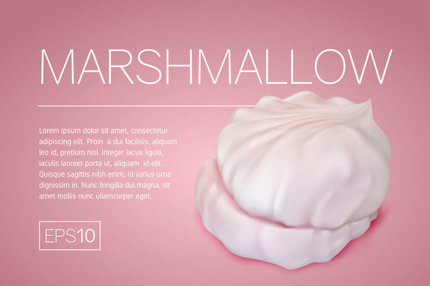 Banner com uma imagem realista de marshmallows em um fundo rosa. Um marshmallow ar e uma moldura para texto em um estilo minimalista em um fundo colorido
. - Vetor, Imagem