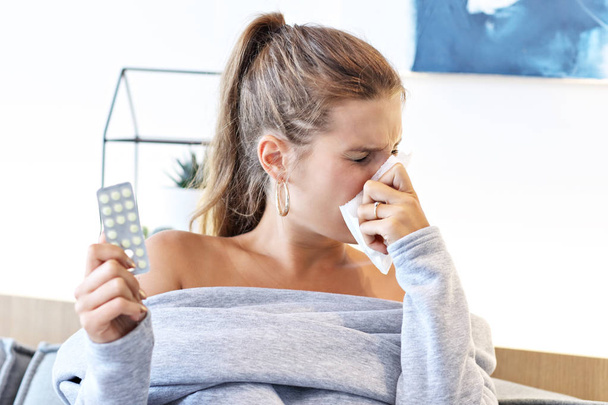 Sick adult woman at home - Photo, Image