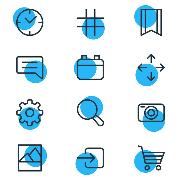 Illustrazione vettoriale di 12 icone app stile linea. Set modificabile di elementi di ricerca, spostamento, inserimento e altri elementi icona
. - Vettoriali, immagini