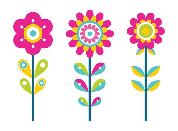 Bright Flowers on Thin Stems of Colorful Details - Вектор, зображення