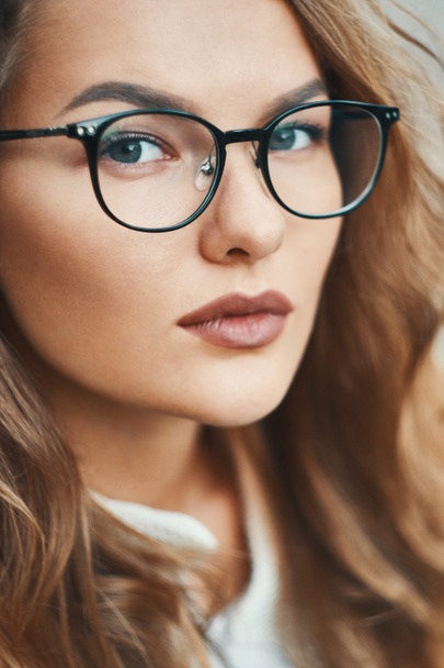 Fashionable eyewear model close-up portrait wearing transparent  - Φωτογραφία, εικόνα