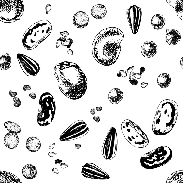 Seamless pattern with han drawn seeds and beans - Vektor, Bild