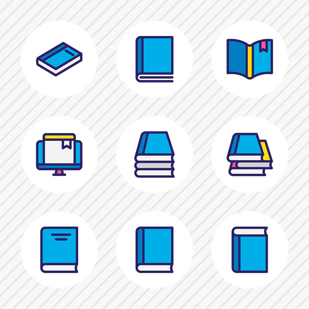 Illustration vectorielle de 9 icônes de livre ligne colorée. Ensemble modifiable de connaissances, encyclopédie, collection de livres et autres éléments d'icône
. - Vecteur, image