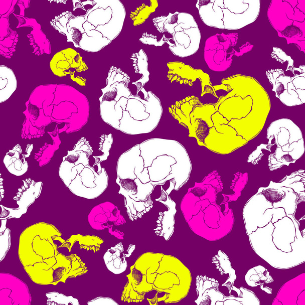 colorful seamless pattern with skulls in cartoon style - Vektor, kép